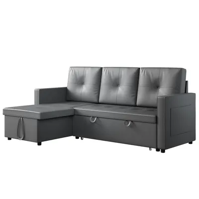 Produktbild von SONNI 203x130x88cm Dunkelgraues Dreisitzer-Ecksofa mit Bettfunktion, Sofa und Bett in einem, feuerfester Schaumstoff, mit verstecktem Stauraum