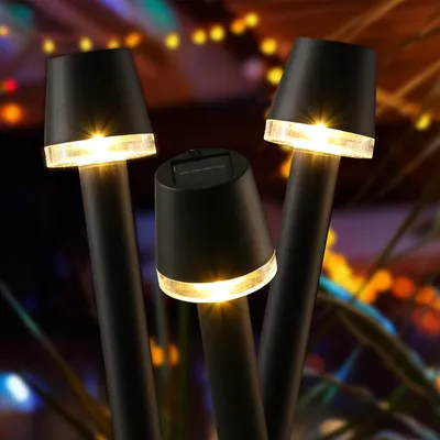 Produktbild von LED Solar Wegleuchten - Gartenleuchte - warmweiße LED - H: 31,5cm - Erdspieß - schwarz - 3er Set
