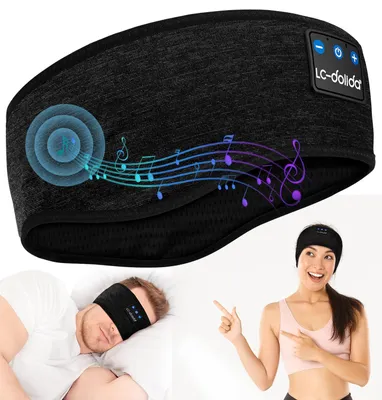 Zdjęcie produktu dla Słuchawki do spania Bluetooth, przeznaczone dla osób śpiących na boku, z oddychającą opaską na czoło, kolor: czarny, rozmiar: L