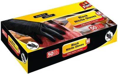 Zdjęcie produktu dla Rękawiczki jednorazowe Fino z nitrylu, czarne, bezpudrowe, rozmiar M, 50 szt.