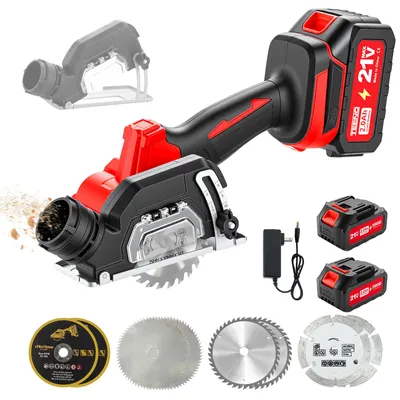 Produktbild von TEENO Akku-Mini-Handkreissäge, Akku Handkreissäge mit LED-Leuchte, 2x 2,0Ah-Akkus, Einstellbarer Schnittwinkel, 20000 U/min, 8 Sägeblätter