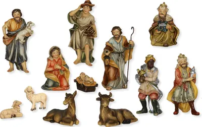 Produktbild von Krippenfiguren Set 12-teilig, handbemalt, für 10 cm Figuren, Polyresin
