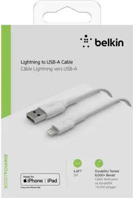 Zdjęcie produktu dla Belkin CAA001BT2MWH, 2 m, Lightning, USB A, Męska, Męska, Biały