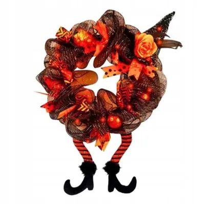 Image de Couronne Couronne de porte Décoration Halloween Magique Sorcière Lumière LED 38cm Orange