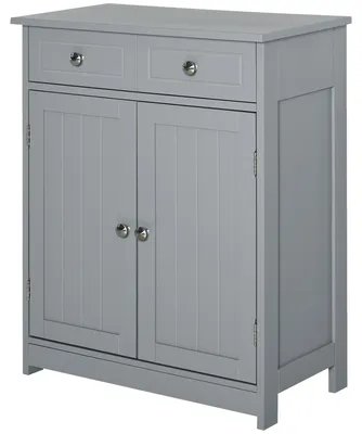 Produktbild von Badezimmerschrank, Aufbewahrungseinheit mit 2 Schubladen, Doppeltš¹r und verstellbarem Einlegeboden, 60 x 30 x 75 cm, grau