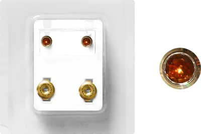 Produktbild von Erstohrstecker Chirurgenstahl vergoldet Sterile Ohrstecker Zarge mit Stein in orange 4mm