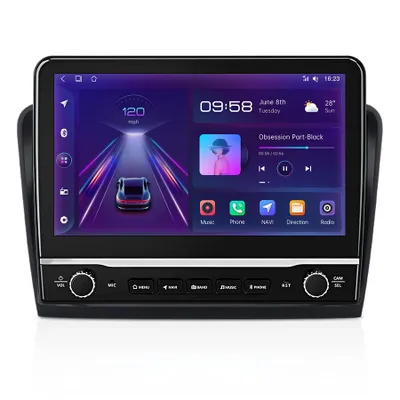 Image de Autoradio Hexinex Carplay Android 15 pour Skoda Superb II (3T4, 3T5) de 2008 à 2013, avec GPS, navigation, Wi-Fi, Bluetooth, tuner FM/SW, commandes au volant (SWC), RDS, DSP, format 2DIN, ports USB, 2 Go de RAM et 64 Go de stockage