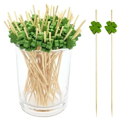 Productafbeelding van Klavertjesvier-spiesjes - 100 stuks - Hapjes en cocktaildecoratie - 12 cm lang