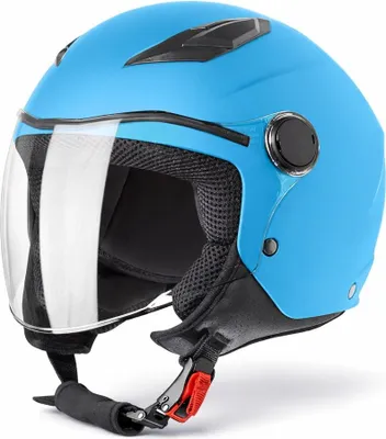 Produktbild von VINZ Magic Kinder Jethelm | Kinder Motorradhelm in Gr. YS - YXL | Jethelm mit Visier für Roller / Motoroller / Motorrad - Hellblau | YM (49-50 cm)