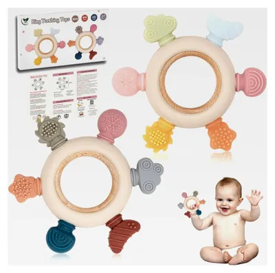 Produktbild von Beißring-Spielzeug für Babys, Silikon, BPA-frei, 0-12 Monate, 2 Stück