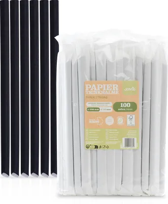 Produktbild von Bubble Tea Trinkhalme in schwarz aus Papier, Ø 12 mm / 23 cm, einzeln verpackt, 100 Stück - Mank