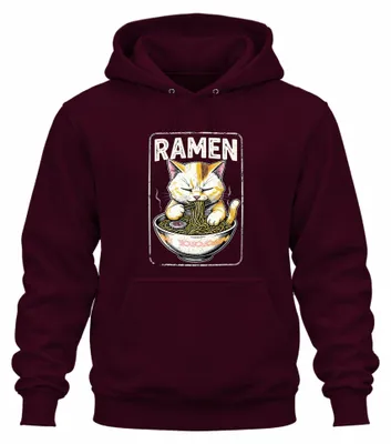 Imagen del producto de Sudadera con capucha, diseño de ramen, gato, fideos, estilo japonés, kawaii, divertido, ideal para regalo, color burdeos, talla S