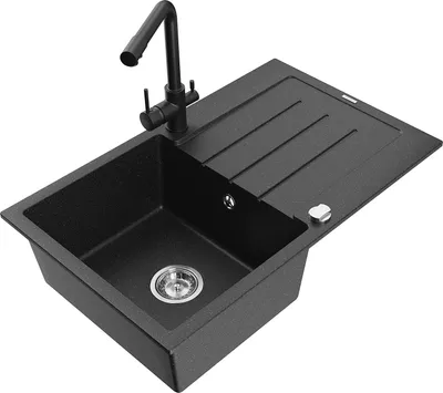 Produktbild von Mexen Bruno 1 Becken-Granitspüle mit Abtropffläche und Mischbatterie Duero, Schwarz/Silbermetallic - 6513-73-671600-70