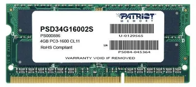 Zdjęcie produktu dla Patriot Memory Signature Line PSD34G16002S, 4 GB, 1 x 4 GB, DDR3, 1600 MHz, 204-pin SO-DIMM