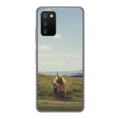 Produktbild von MuchoWow® Handyhülle Schutzhülle Hülle für Samsung Galaxy A03s Schottische Highlander - Gras - Wolken - Tiere Silikon Softcase Handy Hülle - Schutz