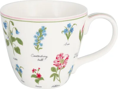 Produktbild von Greengate Becher AGNES Weiß mit Blumen Porzellan Tasse
