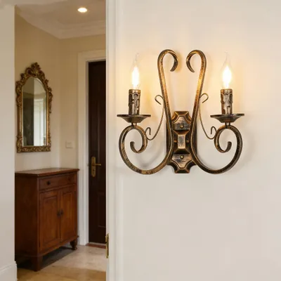 Produktbild von SENQIU 2 Lichts Wandleuchte, E14 Retro Wandlampe Vintage Französisch – Bronze