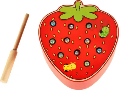Obrázok produktu pre Magnetická drevená jahodová húsenica – Montessori hra pre rozvoj jemnej motoriky