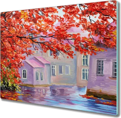 Produktbild von Coloray Hackbrett Herdabdeckplatte 60x52 cm Küchenbrett Kochplattenabdeckung Schneidebrett - Malerei Baumhäuser