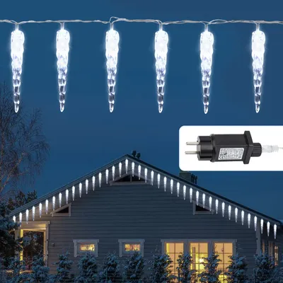 Produktbild von Faziango LED-Lichterkette mit 40 Eiszapfen, 5M LED Lichtervorhang Fenster Party Deko Kaltweiß