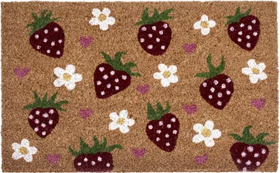 Zdjęcie produktu dla BELIANI Wycieraczka kolorowa włókno kokosowe antypoślizgowe podszycie 45 x 75 cm dekoracja powitalna wzór w truskawki