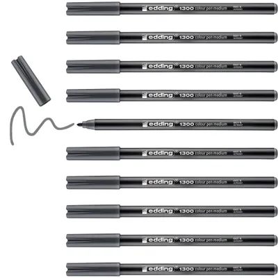 Produktbild von edding 1300 Fasermaler medium - grau - 10 Stifte - Rundspitze 2 mm - Filzstift z