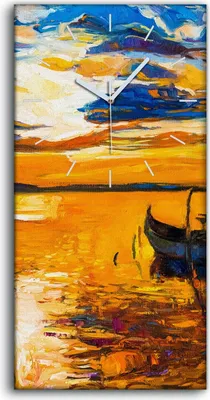Produktbild von Wohnzimmer-Bild Leinwand Uhr Geräuschlos 30x60 Wasser Boot Brücke Himmel Wolken - weiße Hände