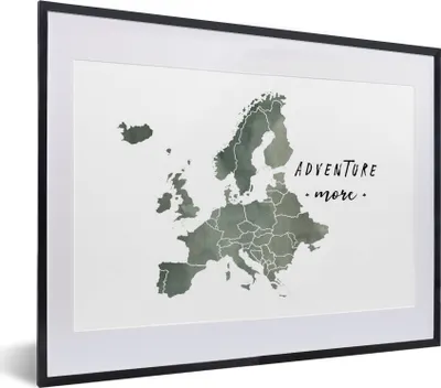 Produktbild von MuchoWow® MuchoWow® Gerahmtes Poster Karte Europa - Zitate - Aquarell 40x30 cm - Poster mit zchwarzem Bilderrahmen - Bilderrahmen - Poster im Rahmen