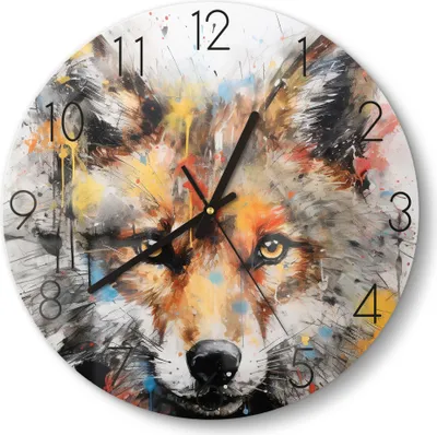 Produktbild von DEQOART Glasuhr Ø30 cm Zahlen 'Urbaner Fuchstraum' Wanduhr Glas Uhr Design leise Küchenuhr