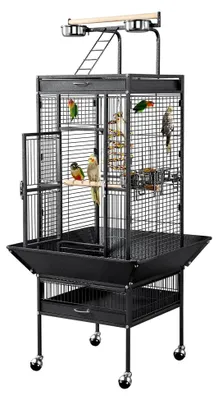 Produktbild von Vogelkäfig Vogelvoliere Vogelhaus Käfig für Papageien 65,5 x 65,5 x 156 cm, Schwarz