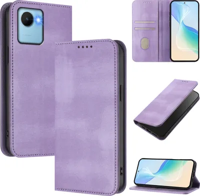 Produktbild von Handyhülle für Realme C30/Realme C30s, Vintage Leder RFID Schutz Kartenfach Standfunktion Magnetische Klapphülle Violett
