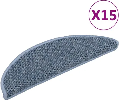 Image de vidaXL Tapis d'escalier autocollant aspect sisal 15 pcs. 56x17x3cm bleu