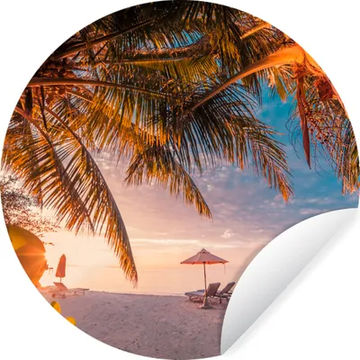 Produktbild von MuchoWow® Runde Wandtattoo - Wandsticker Tapete Aufkleber Strand - Palme - Meer Ø 30 cm Selbstklebend und Repositionierbar - Wandaufkleber - Kreis - Wandbild - Fototapete - Selbstklebend - Dekoration - Wandschmuck - Schlafzimmer