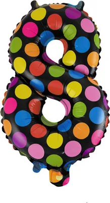Produktbild von Folienballon Zahl 8, ca. 40 cm, bunt bepunktet