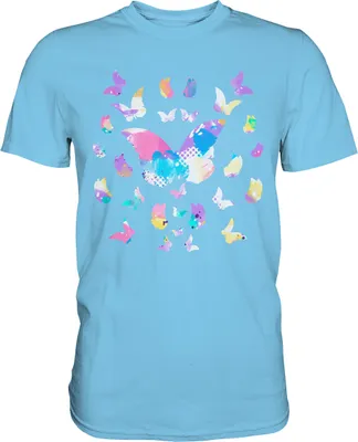 Produktbild von Farbenfrohe Aquarell Schmetterlinge T-Shirt – Sky Blue / XL