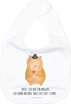 Produktbild von Mr. & Mrs. Panda Lätzchen Hamster Hut - Weiß - Geschenk, Zylinder, Für Babys, Schlabberlatz, Babylätzchen, Lustige Sprüche, Magier, Zauberer, Spucklätzchen, Zwerghamster