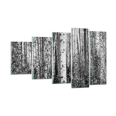 Produktbild von Bilder auf glas - 5 Teile - Birken Wald Monochrom - 100x60cm - Glasbilder - Wandbilder - Bilder - zum Aufhängen bereit - Wanddekoration aus Glas - Glas Bilder - Wandbild auf Glas - GEG100x60-4643