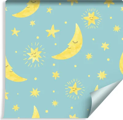 Produktbild von 10m VLIES TAPETE Rolle Kinderzimmer Schlafende Sterne und Mond XXL