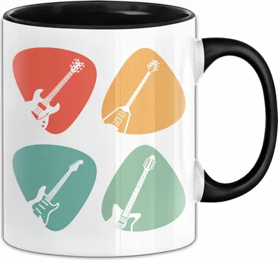 Produktbild von Gitarren Tasse-Geschenk für Gitarristen Retro Vintage Geschenkidee Gitarrist (Schwarz)