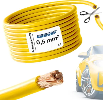 Produktbild von 5 Meter EBROM FLRY 0,5mm2 Fahrzeugleitung - KFZ Leitung - Farbe: gelb - Querschnitt 0,5 mm² (mm2) flexibel 90 ± 5 Shore 99,99% Kupfer Mantel PVC FLRy