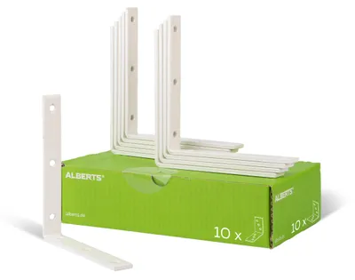 Zdjęcie produktu dla Alberts 847869 Kątownik belkowy, wąski, pokryty białą powłoką z tworzywa sztucznego, 160 x 160 x 20 mm, zestaw 10 sztuk
