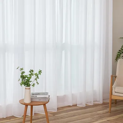 Productafbeelding van Transparante voile gordijnen met subtiel ingeponste ringen - 2 panelen, 140 x 270 cm, wit