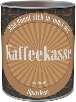 Produktbild von Spardose Kaffeekasse 10 x 8 cm mit literarischen Zitaten, matt bedruckt, abnehmbarer Deckel