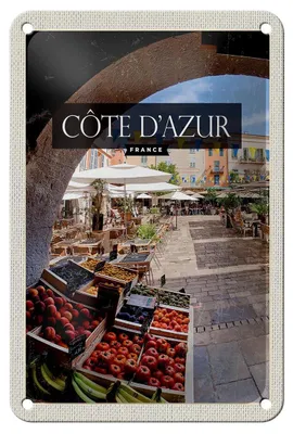 Produktbild von Blechschild Reise 12x18cm Cote d'azur France Obstmarkt Cafe Dekoration