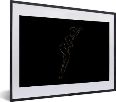 Produktbild von MuchoWow® Gerahmtes Poster Frau - Schwarz - Gold - Strichzeichnung 40x30 cm - Poster mit Schwarzem Bilderrahmen Wandposter Rahmen Foto Bilder - Bilderrahmen - Poster im Rahmen