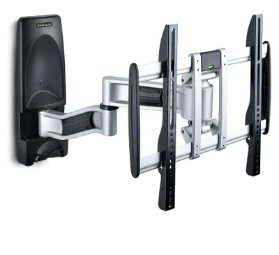 Produktbild von StarTech.com Schwenkbare TV Wandhalterung, VESA Wandhalterung für Bildschirme 26 bis 65 Zoll und 45 kg, Flat und Curved TVs, Fernseher Schwenkarm mit Niedrigem Profil, TV Halterung Ecke, Ausziehbares TV Arm, 165,1 cm (65"), 200 x 100 mm, 400 x 400 mm, -15 - 15°, 90°, Schwarz, Silber