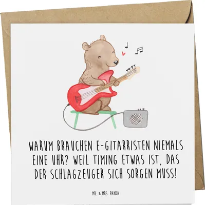 Produktbild von Mr. & Mrs. Panda Grußkarte E-Gitarre Timing - Weiß - Geschenk, Band, Rhythmus, Glückwunschkarte, Musiker, Musik, elektrische Gitarre, anlasskarte, Musikgenre, Instrumente