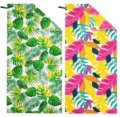 Obrázek produktu pro Sada dvou velkých plážových ručníků – velké, rychle schnoucí ručníky z mikrovlákna (90 x 180 cm, zelená + růžová)