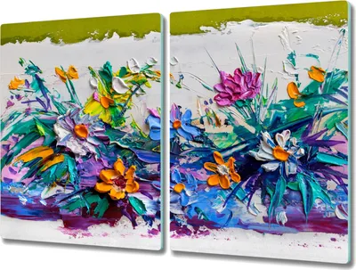 Produktbild von Coloray Herdabdeckplatte 2x40x52 cm Schneidebrett Kochplattenabdeckung Küchenbrett Hackbrett - Malerei Blumen