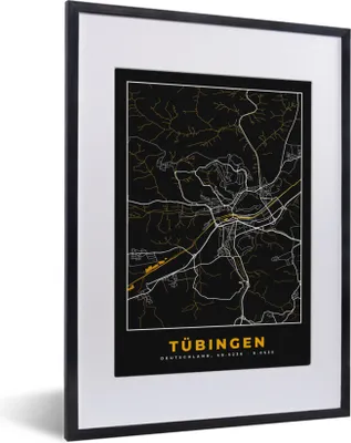 Produktbild von MuchoWow® Gerahmtes Poster Deutschland - Schwarz und Gold - Tübingen - Stadtplan - Karte 30x40 cm - Poster mit Schwarzem Bilderrahmen Wandposter Rahmen Foto Bilder - Wandposter Schlafzimmer